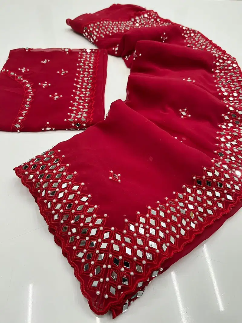 Akshra Krishi Faux Georgette Mirror Work Wedding Sarees Wholesale Price In Surat
